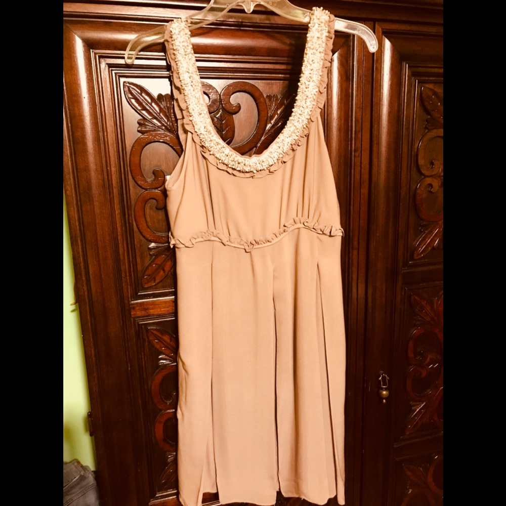 Walter silk taupe dress with embellished neckline